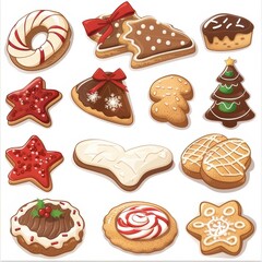 Clipart illustration with various Christmas cookies. on a white background