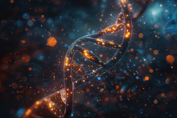 Majestic DNA double helix illustration with glowing nodes, concept of medical research and genetic engineering