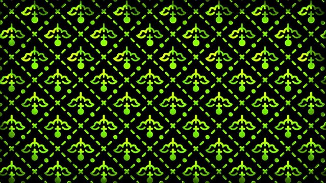 Glowing looping neon effect pattern abstract background, black background. 