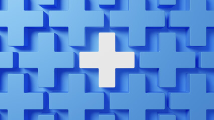 青い複数の十字の中に一つの白い十字。俯瞰。3D（横長）