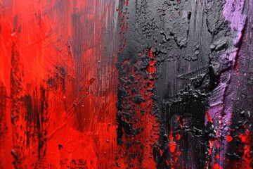 Vivid Red and Black Abstract Painting - obrazy, fototapety, plakaty