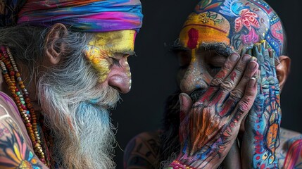 Two old men with different backgrounds. The beauty of diversity. - obrazy, fototapety, plakaty