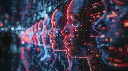 A visualization of diverse human faces reflected in a digital mirror, highlighting the importance of inclusive AI design.