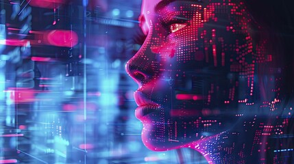 A visualization of ethical AI detecting and correcting misinformation online, safeguarding truth.