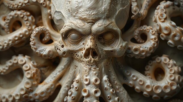 Realistic 3D Rendering of an Artistic Octopus Monster.