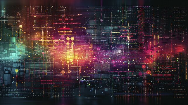 A visualization of text being processed and categorized by themes through machine learning algorithms.