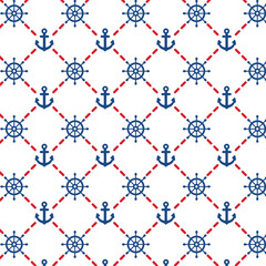 Sea marine seamless pattern. Design with anchor and Lifebuoy. Vector.
