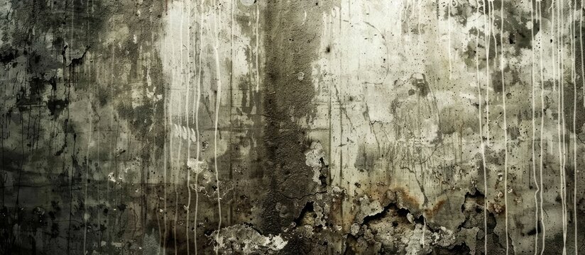 A close up of a weathered wood wall with various stains resembling a natural landscape with terrestrial plants and grass formations in a monochrome forest setting