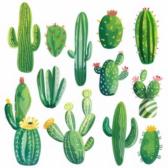A collage illustration with a cute cactus. on a white background
