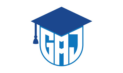 GAJ initial letter academic logo design vector template. school college logo, university logo, graduation cap logo, institute logo, educational logo, library logo, teaching logo, book shop, varsity	
