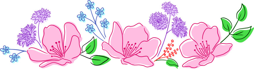 Beautiful bouquet of cherry blossom. Illustration for greeting card, wedding invitation and other holiday background.