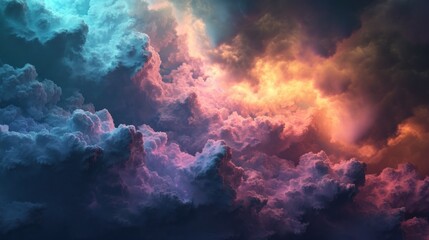 Fototapeta na wymiar Dramatic Sky with Sunlight Piercing Through Clouds