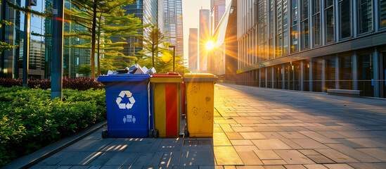 recycle bin in urban public space - obrazy, fototapety, plakaty