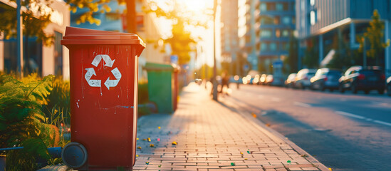 recycle bin in urban public space - obrazy, fototapety, plakaty