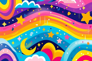 Colorful illustration with rainbow shapes on bright colorful background 