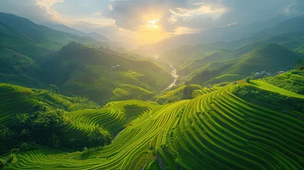 Cercles muraux Mu Cang Chai Aerial view of Rice fields on terraced of Mu Cang Chai, Vietnam