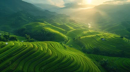 Badezimmer Foto Rückwand Mu Cang Chai Aerial view of Rice fields on terraced of Mu Cang Chai, Vietnam