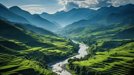 Poster Aerial view of Rice fields on terraced of Mu Cang Chai, Vietnam © tong2530