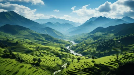 Fotobehang Aerial view of Rice fields on terraced of Mu Cang Chai, Vietnam © tong2530