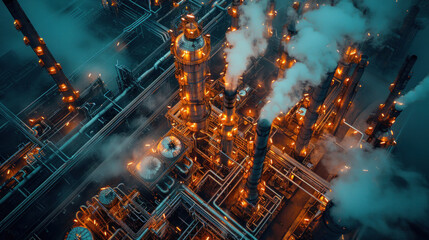 Close up of Aerial top view oil and gas refinery background, Business petrochemical industrial, Refinery oil and gas factory power and fuel energy.