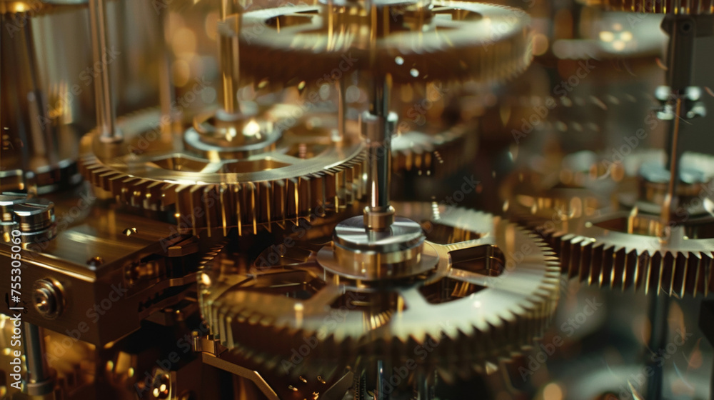 Poster the intricate inner workings of a machine gears and wires interconnecting to create a symphony of mo