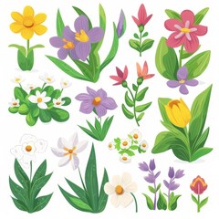 Illustration of clip art with various symbols. of the first day of spring on a white background
