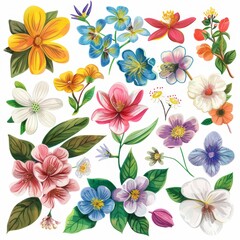 Illustration of clip art with various symbols. of the first day of spring on a white background