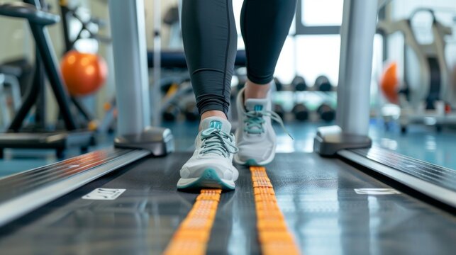 In the physical therapy room a patient is seen exercising with the help of a the. The room is equipped with different equipment and tools to aid in pain relief such as hot