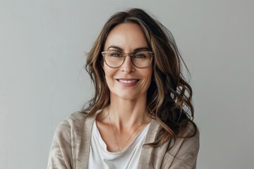 Fototapeta premium A successful business woman looks confident and smiles on white background