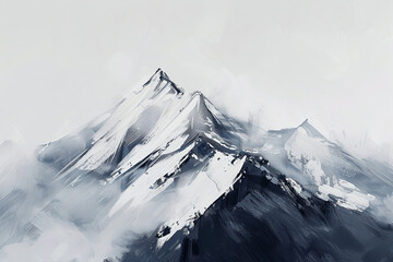 A monotone painting of snowcap mountains - obrazy, fototapety, plakaty