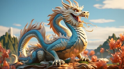 Fototapeta premium Eastern Dragon 3d rendering cartoon