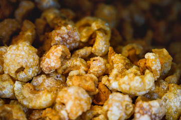 Pork caps or Cap Moo on a food stall at Thung Kwian Market in Lampang Province