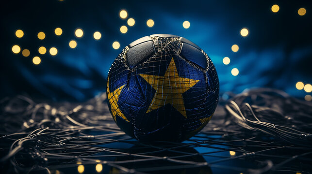 Digital and technology background of the soccer game, isolated soccer ball on a digital background. - Powered by Adobe