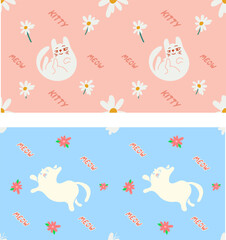 Kawaii Cats vector illustration  Smiling Kitty, cute and round-faced cat