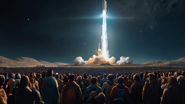 rocket launch historical event crowd in the background generative AI