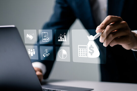 Budget and financial planning concept. Calculate company income and expenses. Corporate finance and annual strategic plan. invest money, business and finance, capital fundraising, loan credit.