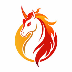 Abstract Unicorn in Flame Shape Sign Logo on White Background