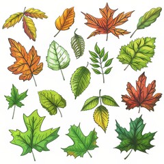 Fototapeta premium Clipart illustration with various leaves. on a white background