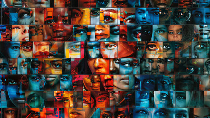 Mosaic of Multicultural Eyes and Faces