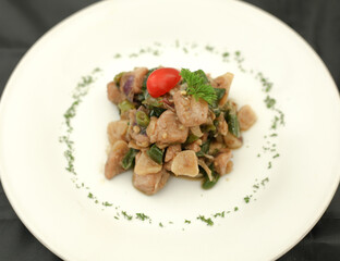 Tuna Cabai Hijau or Green Chili Tuna is a side dish from Indonesia. Selective focus.
