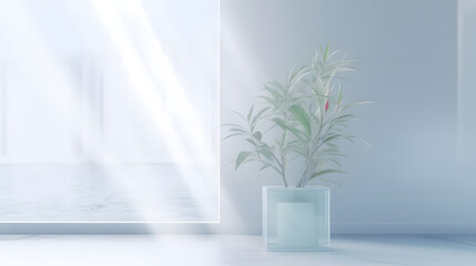 Digital white minimalist plant light and shadow scene geometric poster web page PPT background with Generative