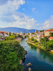 View of famous Mostar old bridge in Bosnia and Herzegovina