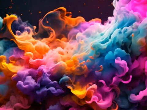 Multicolor smoke splashes on abstract background. Live walllpaper or screen saver video