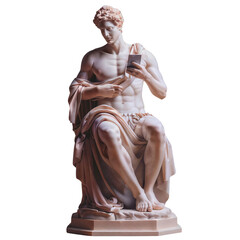 Illustration, Athletic Male Is Using His Smartphone, Roman Empire Marble Statue Style, White Background