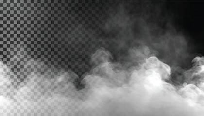 Fog or smoke isolated transparent background. White cloudiness, mist, smog, dust, vapor PNG