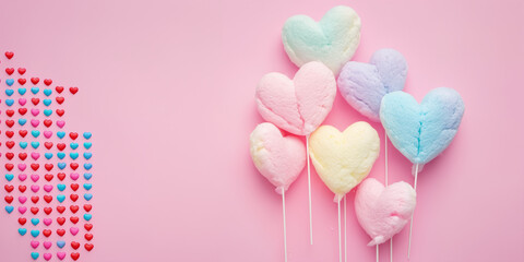 Hear shaped cotton candy on sticks