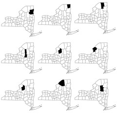 New York nine County map. State of New York map, USA.