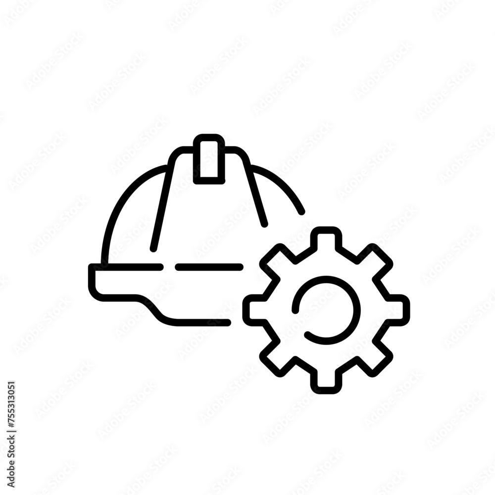 Poster digital construction toolkit icon. hard hat and cogwheel. website customization and configuration. v