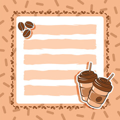 Printable cute note with clipart of cafe theme illustration, Suitable for cafe note. Hand drawn Illustration.