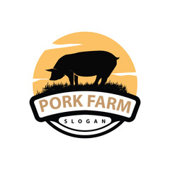 Pig logo grilled pork pig simple rustic stamp vector emblem livestock barbecue BBQ vintage design inspiration